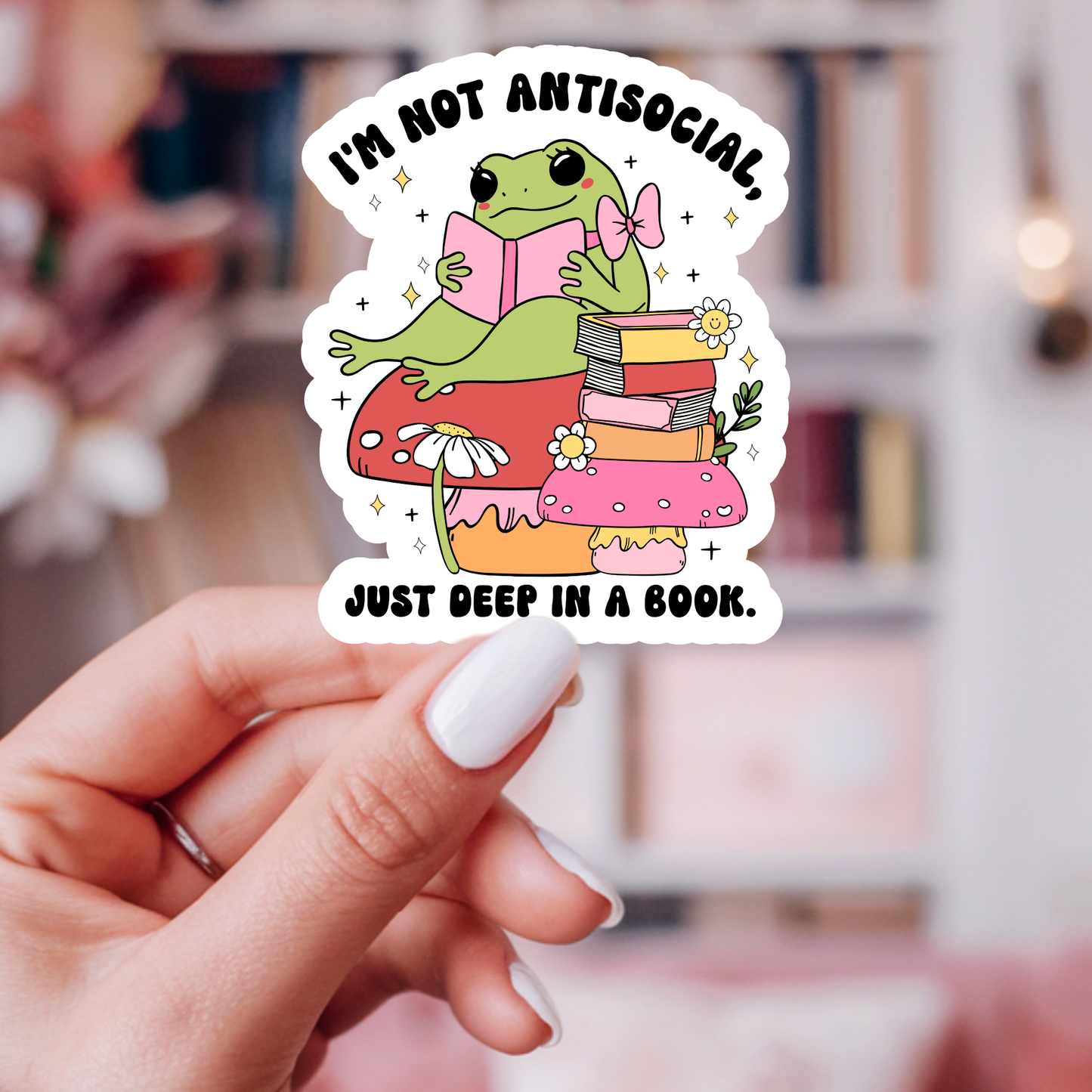 Bookish Frog Vinyl Sticker – Book Lover Gift  